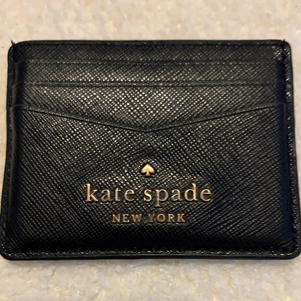 kate spade Black Leather Card Slot Wallet with Gold Logo